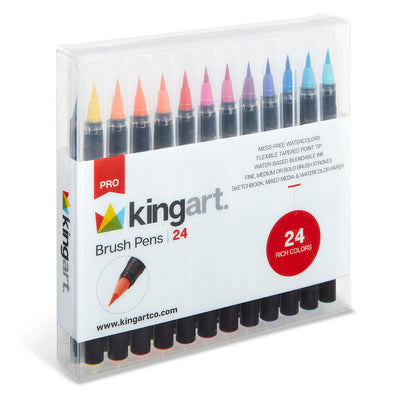 KINGART® PRO Real Brush Watercolor Pens, Set of 24 Unique Colors for  Creating Illustrations, Calligraphy, and Watercolor Effects, KINGART