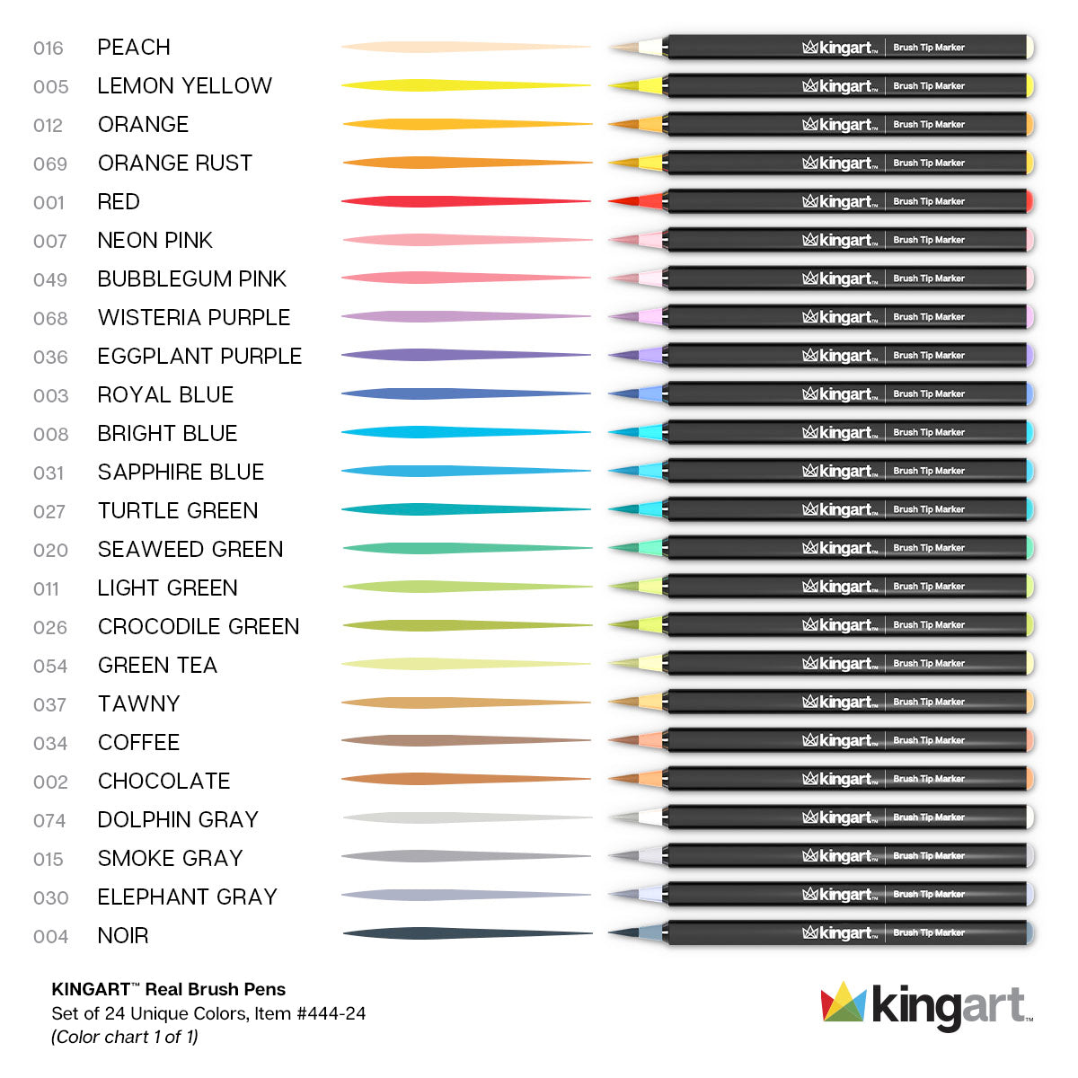 KINGART® PRO Coloring Brush Pen Watercolor Markers, 24 Vivid Colors with  Blendable Ink for Fine, Medium, or Bold Brush Strokes