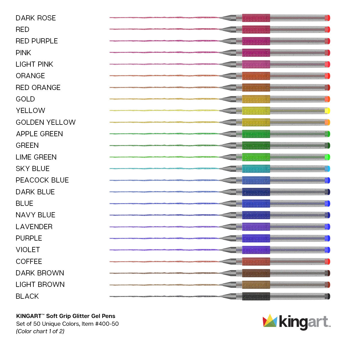 Kingart - Rollerball Pen - Assorted Glitter Colors - Gel Ink - 1