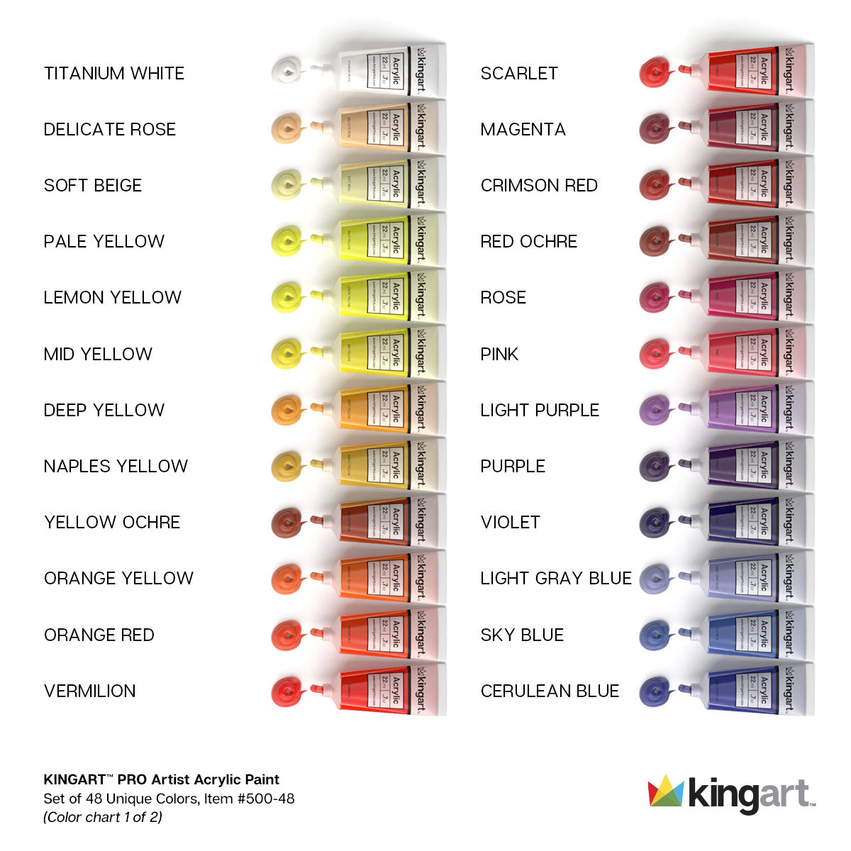 KINGART® Acrylic Craft Paint, 60ml (2oz) Bottle, Set of 6 Fluorescent  Colors