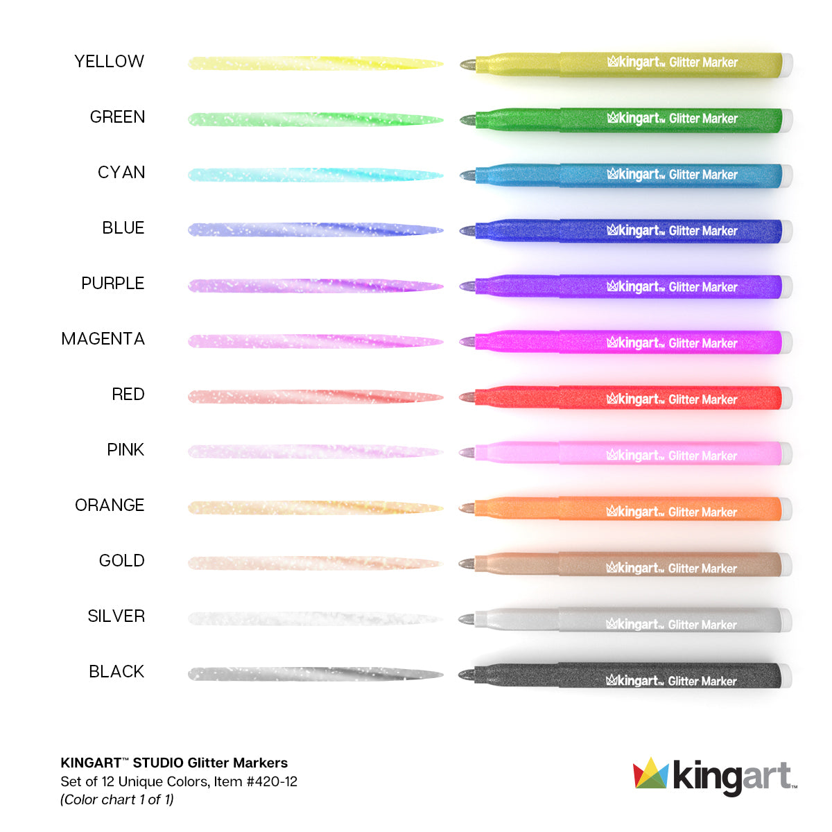 NiArt 10-Pack Glitter Marker Highlighter Pens, Chisel Fine Tip