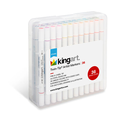 KINGART® Soft Tip Watercolor Brush Marker Set With Case, Set of 36