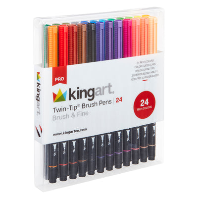 KINGART® PRO Twin-Tip™ 445 Series SINGLE Color Brush Pen Artist Markers (96  colors available), KINGART