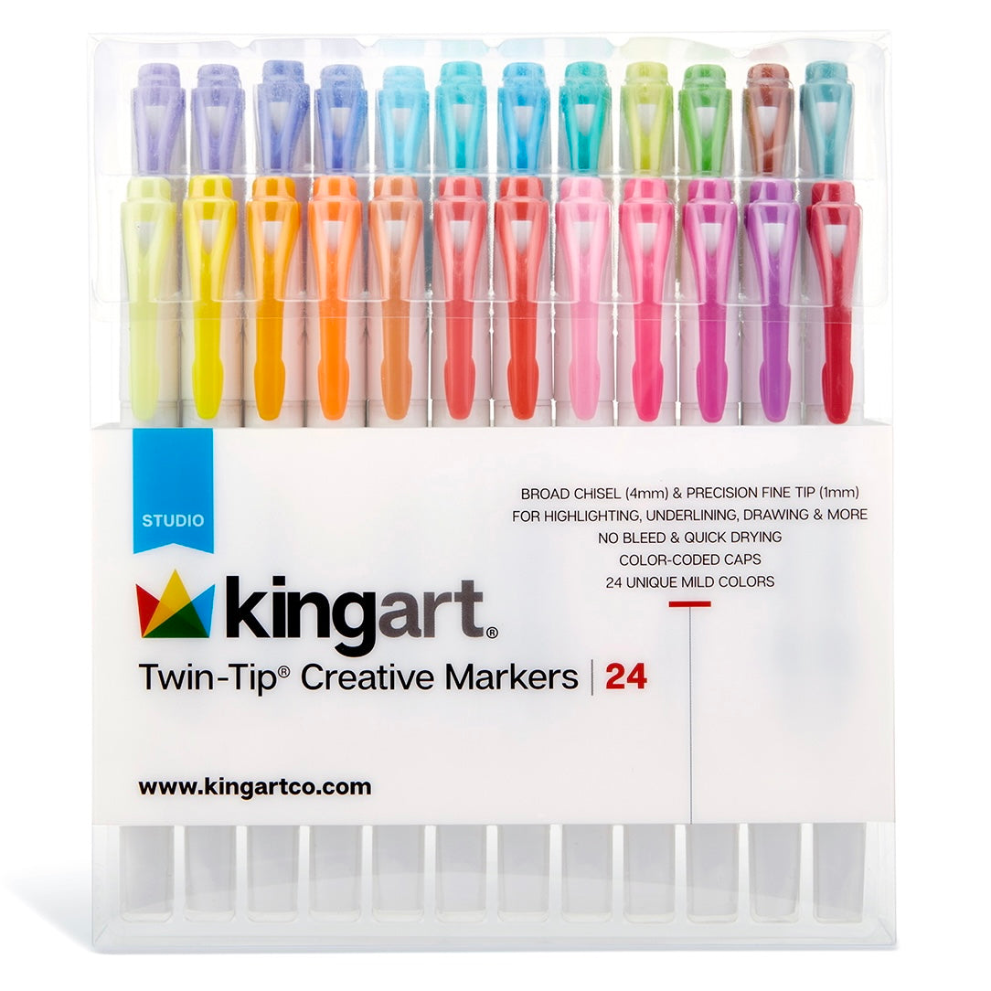 KINGART PRO Double-Ended Art Markers, Fine & Chisel Tip, Set of 12