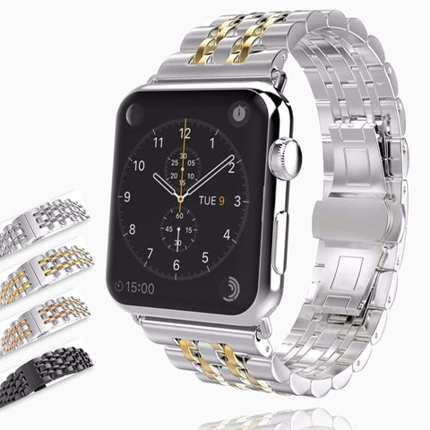 Silver Two Tone links Metal Apple Watch Band 8 7 6 Men's Steel Strap