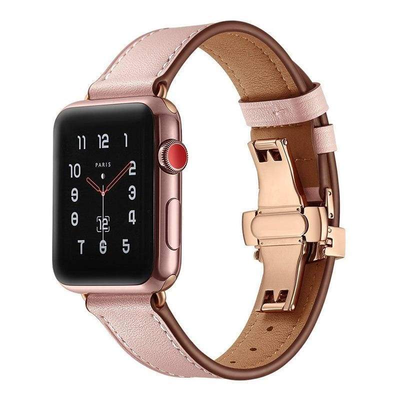 Apple Watch Series 7 6 5 4 Band Genuine Leather Rose Gold Connectors