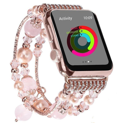  Suppeak Band Compatible with Apple Watch 42mm 44mm 45mm, Women  Girl Elastic Handmade Pearl Bracelet Replacement for Series SE 7 6 5 4 3 2  1, Pink : Cell Phones & Accessories