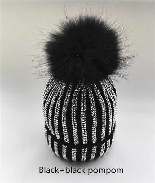 Diamond Removeable Fur Pom Hat