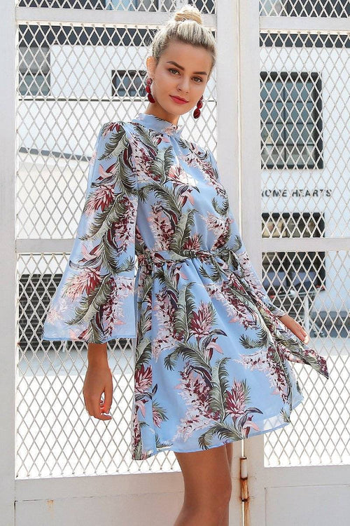 Bell-Sleeve Floral Maxi Chiffon Dress