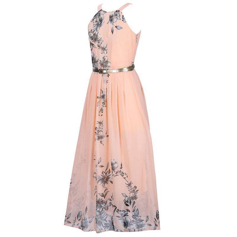 www.Nuroco.com - Floral Chiffon Long Dress Boho Maxi Sundress (US