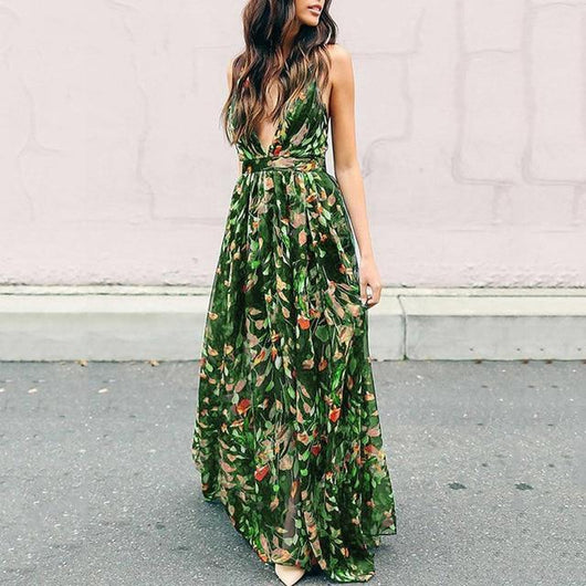 v neck bohemian dress