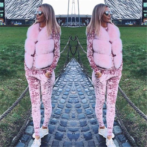 Rogi Velvet Women Sets Fashion Long Sleeve Bodycon Slim Sweat Suits Hoodies  Tracksuit Sweatshirt Two Piece Trousers Women (US 6-16)