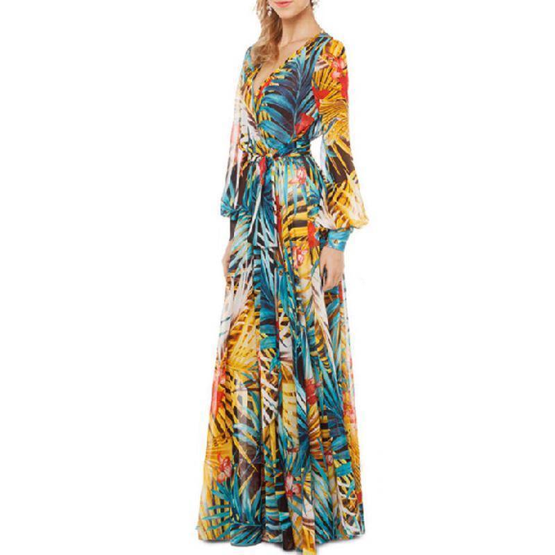 www.Nuroco.com - Tropical Bohemian Chiffon Maxi Dress Robe (US 6 -16)