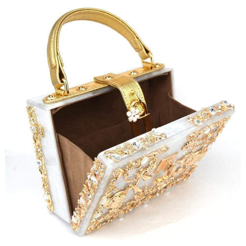 Acrylic Box Evening Bags Women Luxury Flowers Lock Diamonds Stone Pattern  Small Square Clutch Shoulder Bag Female Dinner Handbag - Evening Bags -  AliExpress