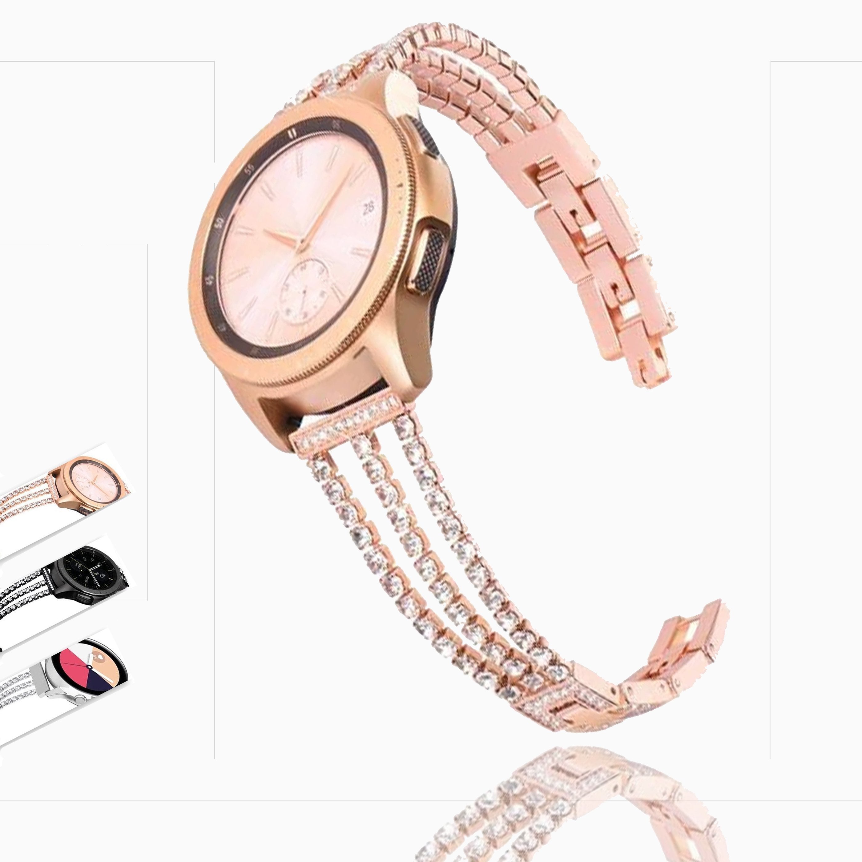  20mm Dressy Bands Compatible with Samsung Galaxy Watch 6/Watch  5/Watch 4/Watch 3/Active 2/Active Watch Bands Women's Bling Metal Wristband  Strap, Black : Cell Phones & Accessories