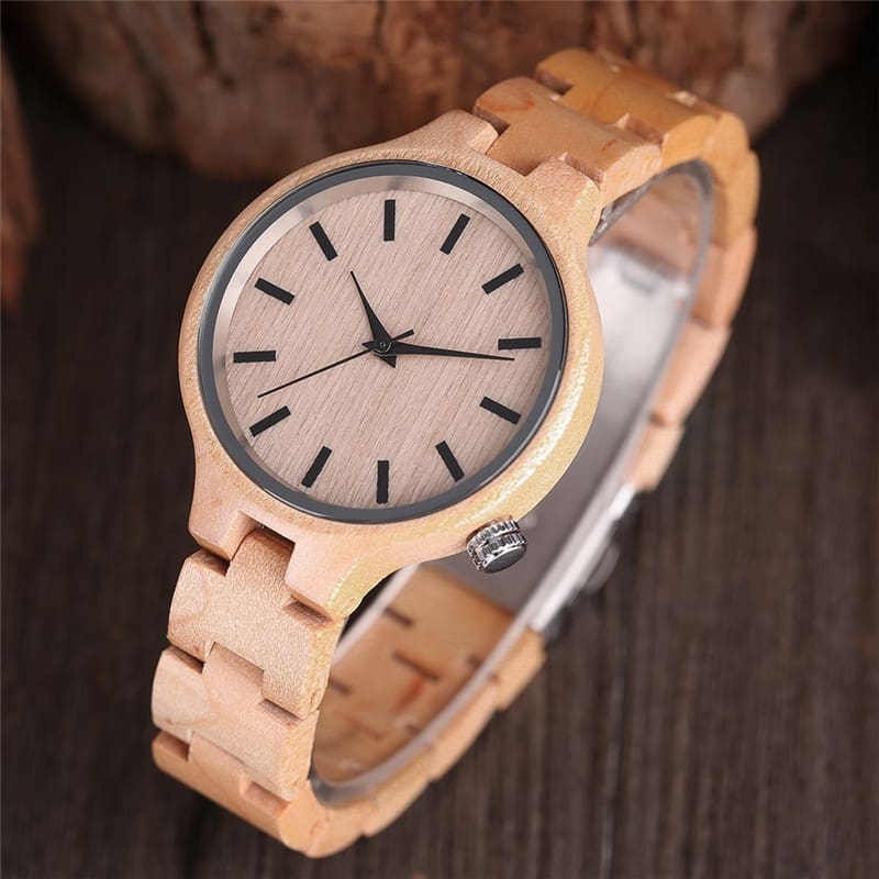 Luxury Natural Maple Bamboo Wood Watches Ladies Fashionable Quartz Wristwatch Womens Bracelet Female Clock Relogio Feminino