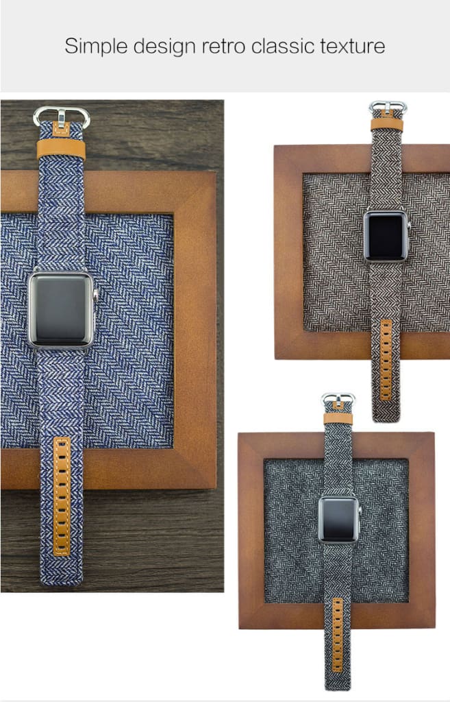 Denim Apple Watch Band 44Mm/ 40Mm/ 42Mm/ 38Mm New Upscale Luxury Original Genuine Leather Fabric Denim 1:1 For Iwatch Series 1 2 3 4 Strap