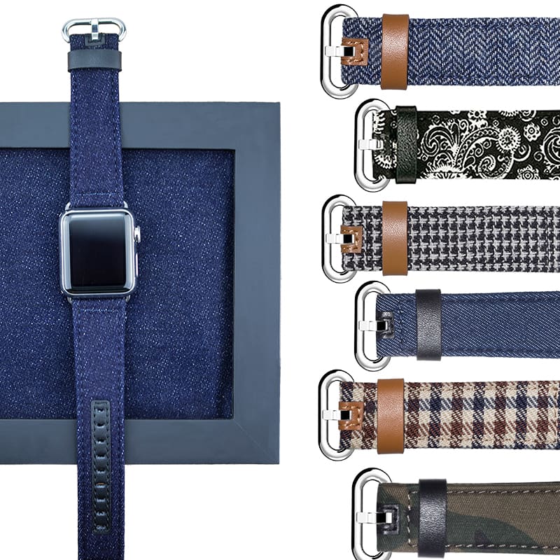 Denim Apple Watch Band 44Mm/ 40Mm/ 42Mm/ 38Mm New Upscale Luxury Original Genuine Leather Fabric Denim 1:1 For Iwatch Series 1 2 3 4 Strap
