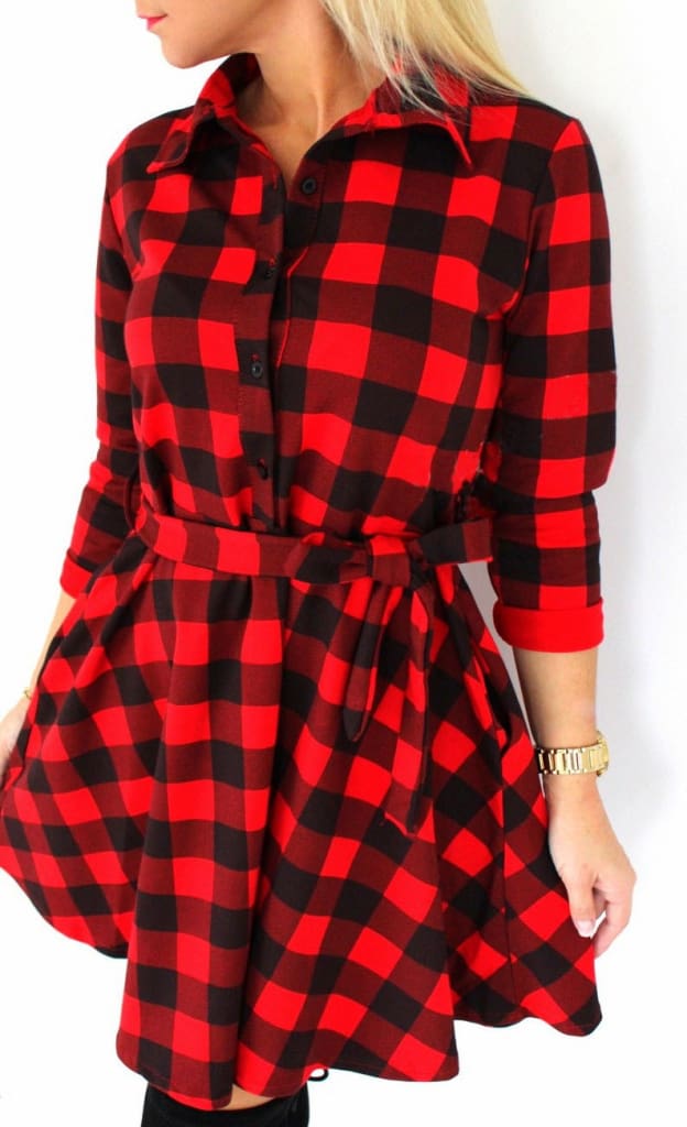 Plaid Women Check Print Autumn Mini Dress (Us 4-14)