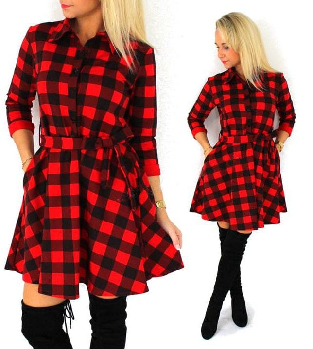 Plaid Women Check Print Autumn Mini Dress (Us 4-14)