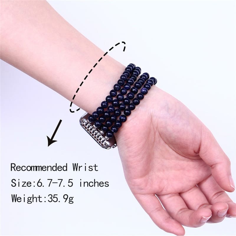 Lureen Natural Stone Watchband For Iwatch Blue Sandstone Apple Watch Strap Women Elastic Bracelet Watch Bands 44Mm/ 40Mm/ 42Mm/ 38Mm