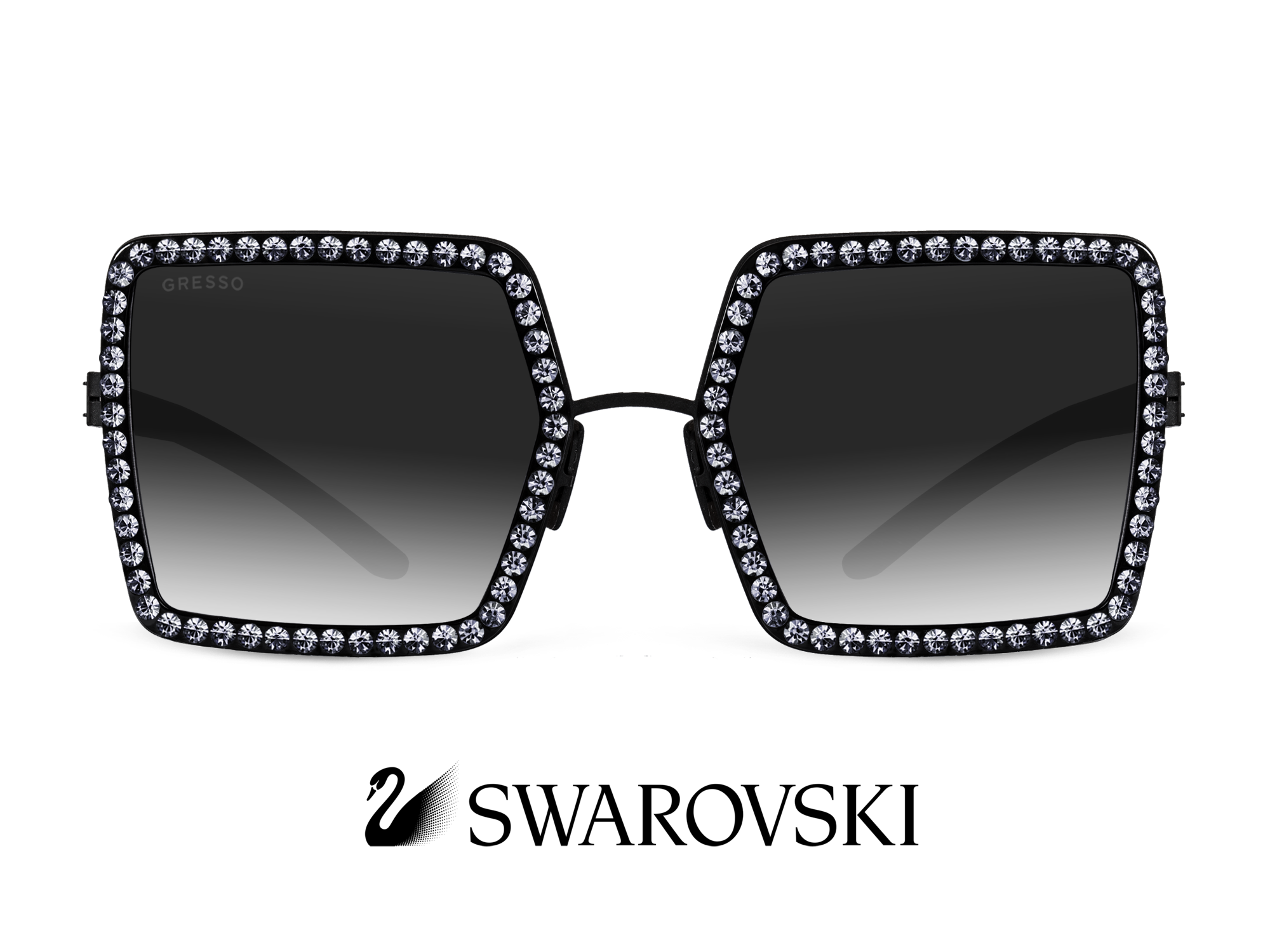 Ariana II Square Sunglasses, Black & Grey