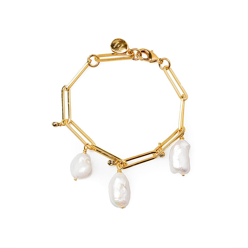 Velatti Medium Link Chain Bracelet with Hanging Freshwater Pearls