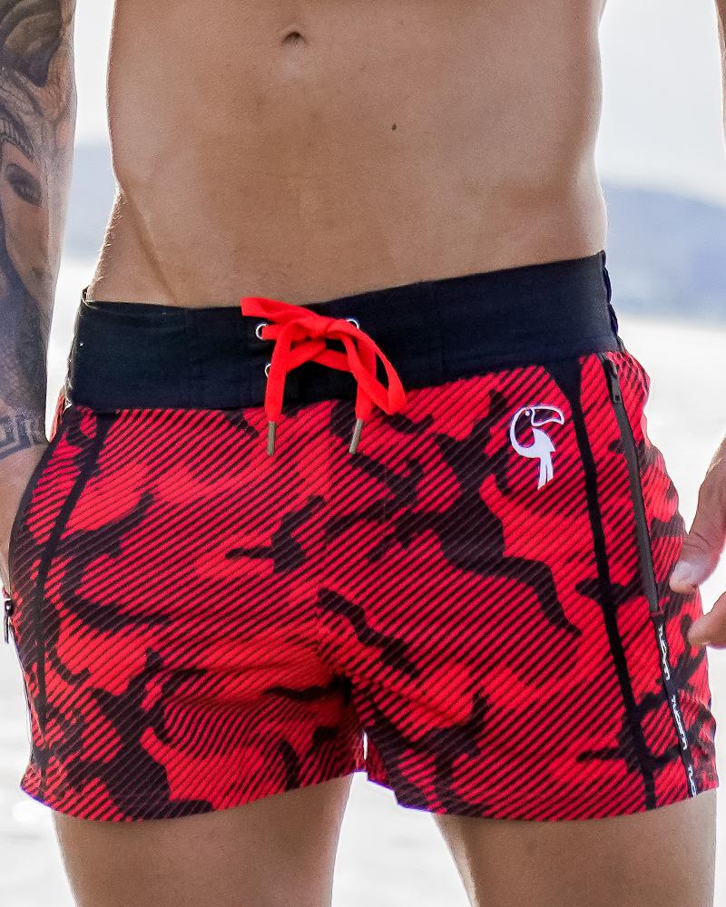 Striped Camo Red Swim Shorts - Tucann America