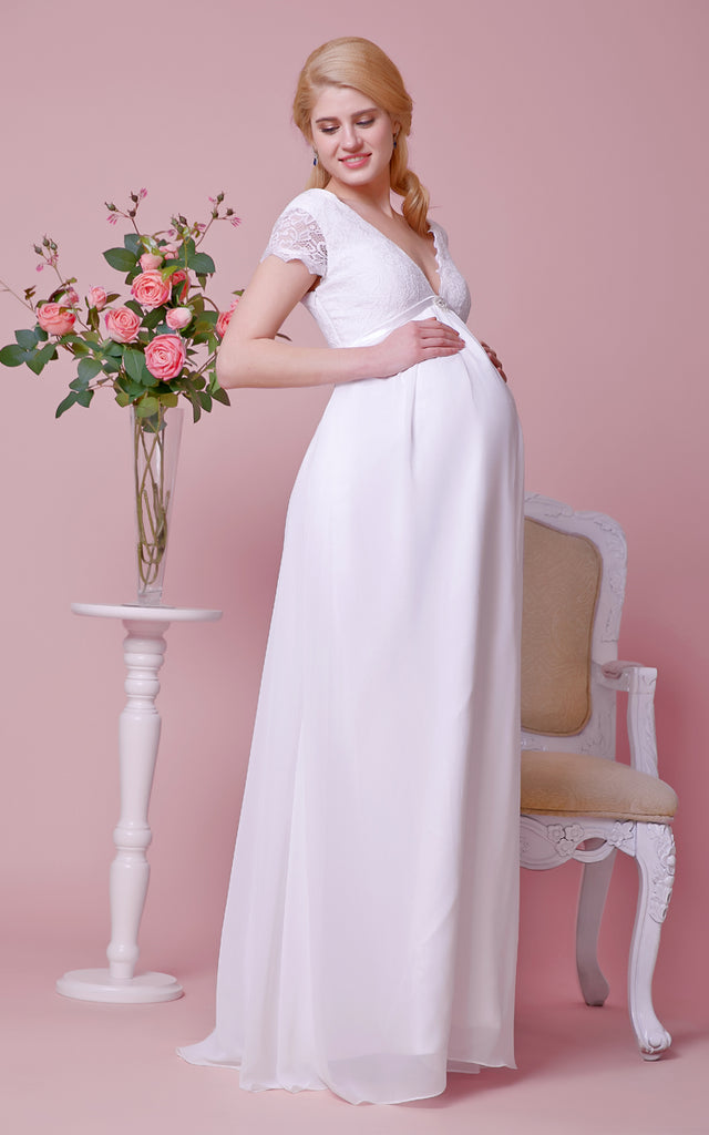 Front Lace Bodice Pleats Low Sassy Chiffon Gown-ZP_706108 – DorrisDress