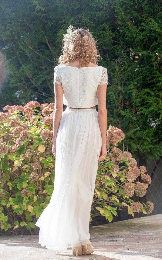 Two Piece Bateau Anckle-Length Chiffon Wedding Dress With Split Front ...