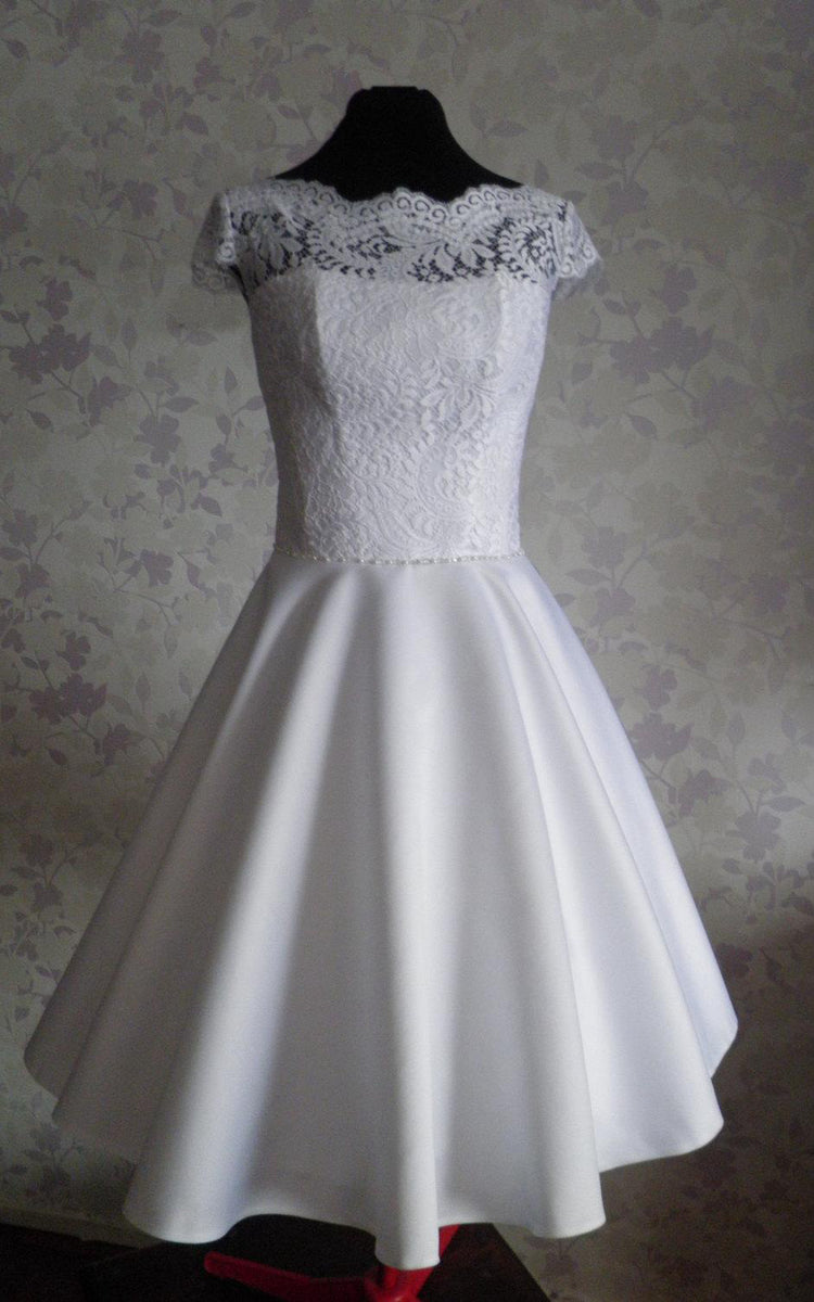 Cap-Sleeve Wedding Vintage 1950S Satin Gown-ET_711224 – DorrisDress