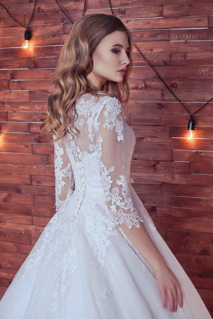 Ball Gown Long Sleeve Tulle Lace Wedding Dress-715031 – DorrisDress