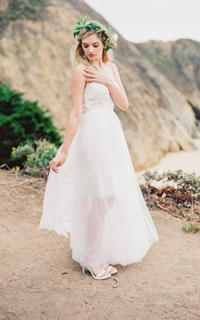 Boho Flowy Soft Transparent Tulle Wedding Dress With Lace Bodice-ET_71 ...
