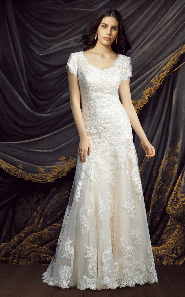 Modest Short Sleeve Lace Wedding Dress-HT_708794 – DorrisDress