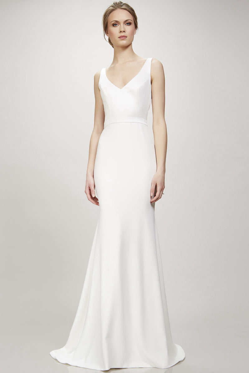 Long V-Neck Wedding Dress With Sweep Train And V Back - MK_704447 ...