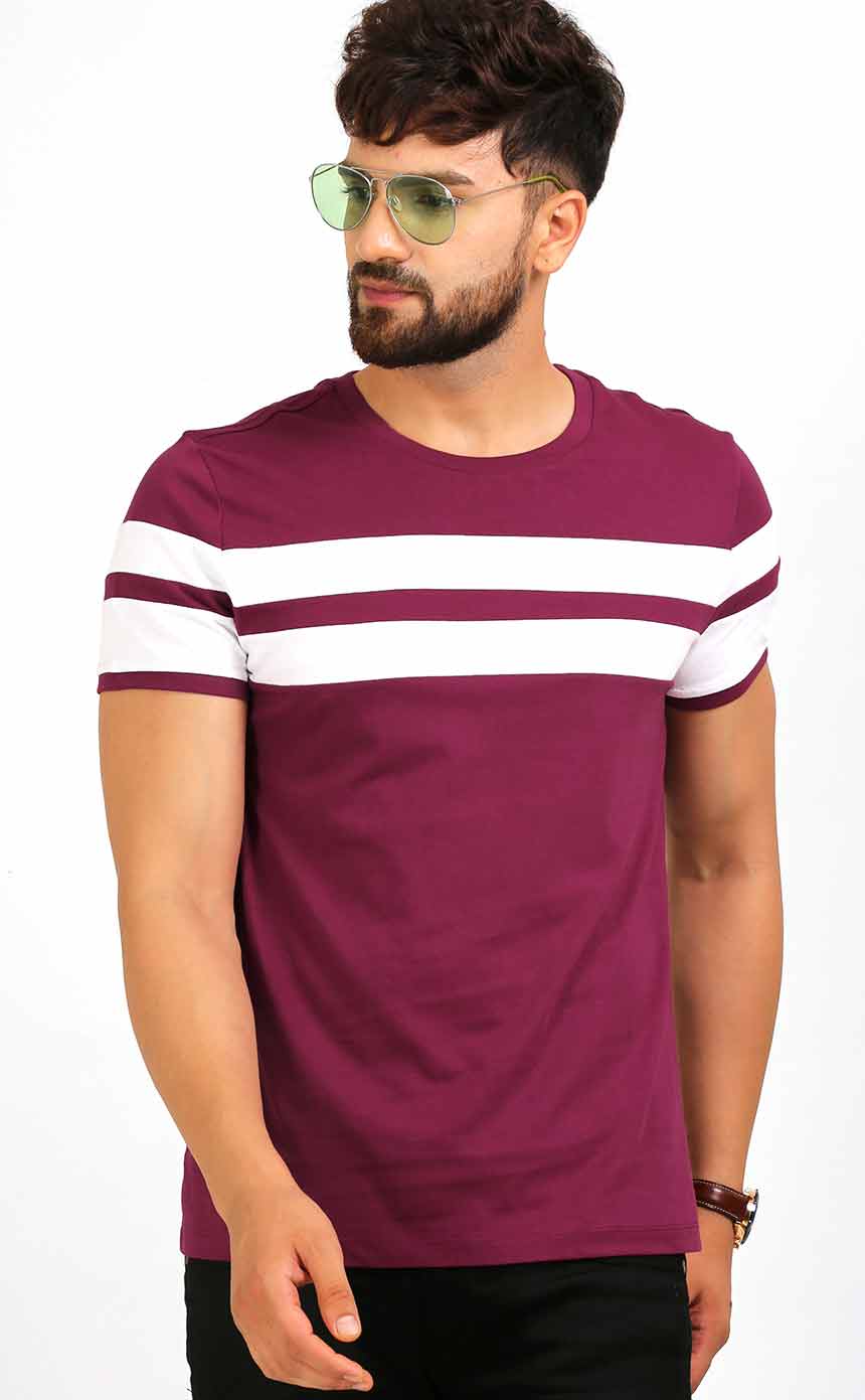 maroon and white shirt