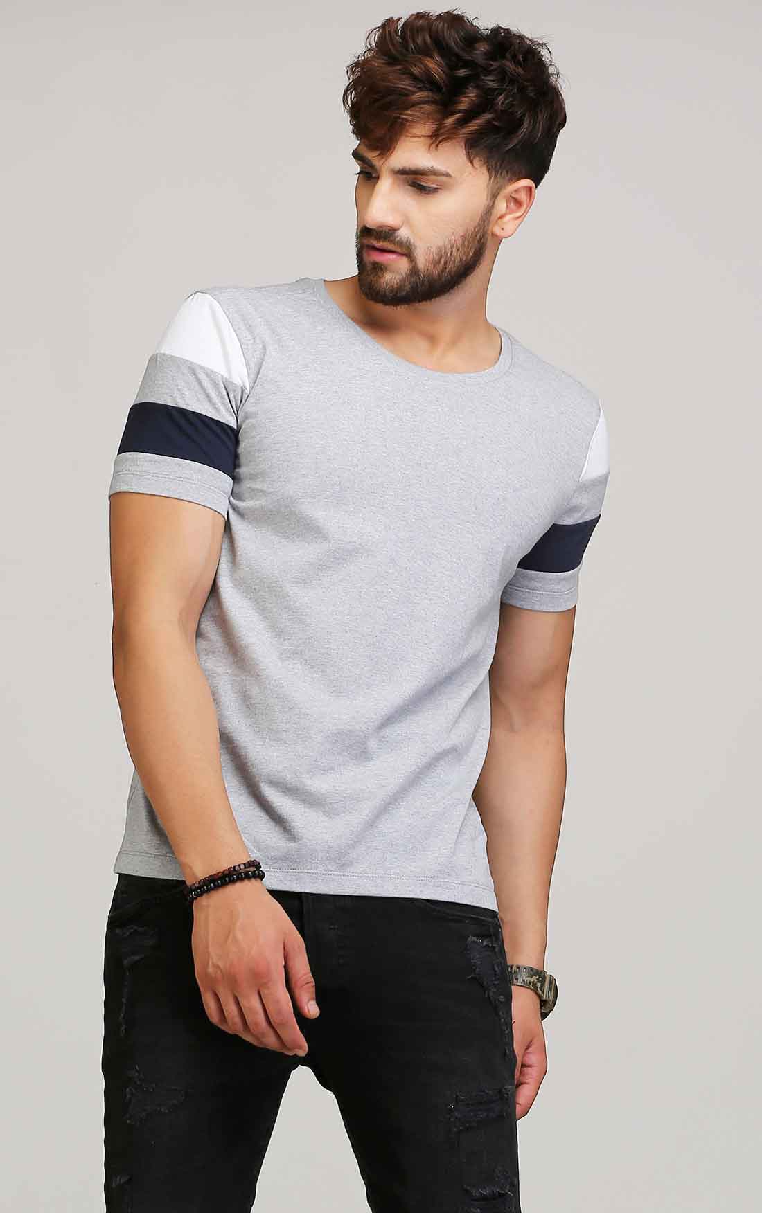 Download Designer Half Sleeve Grey T Shirt For Men - AELOMART