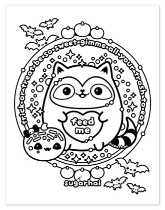 Trick or Treat Raccoon, a coloring page.