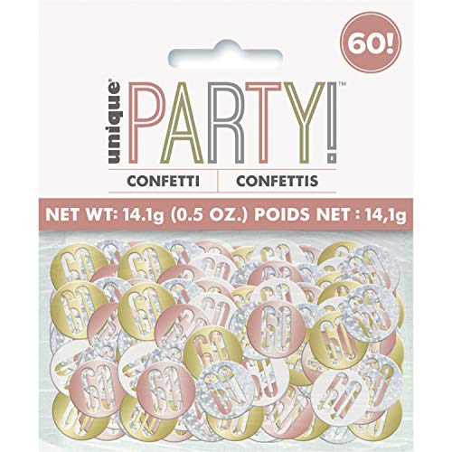 Unique Party 84951 84951-Glitz Rose Gold 60th Birthday Confetti, Age 60