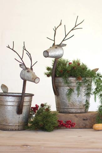 Metal Deer Planters - Set of 2