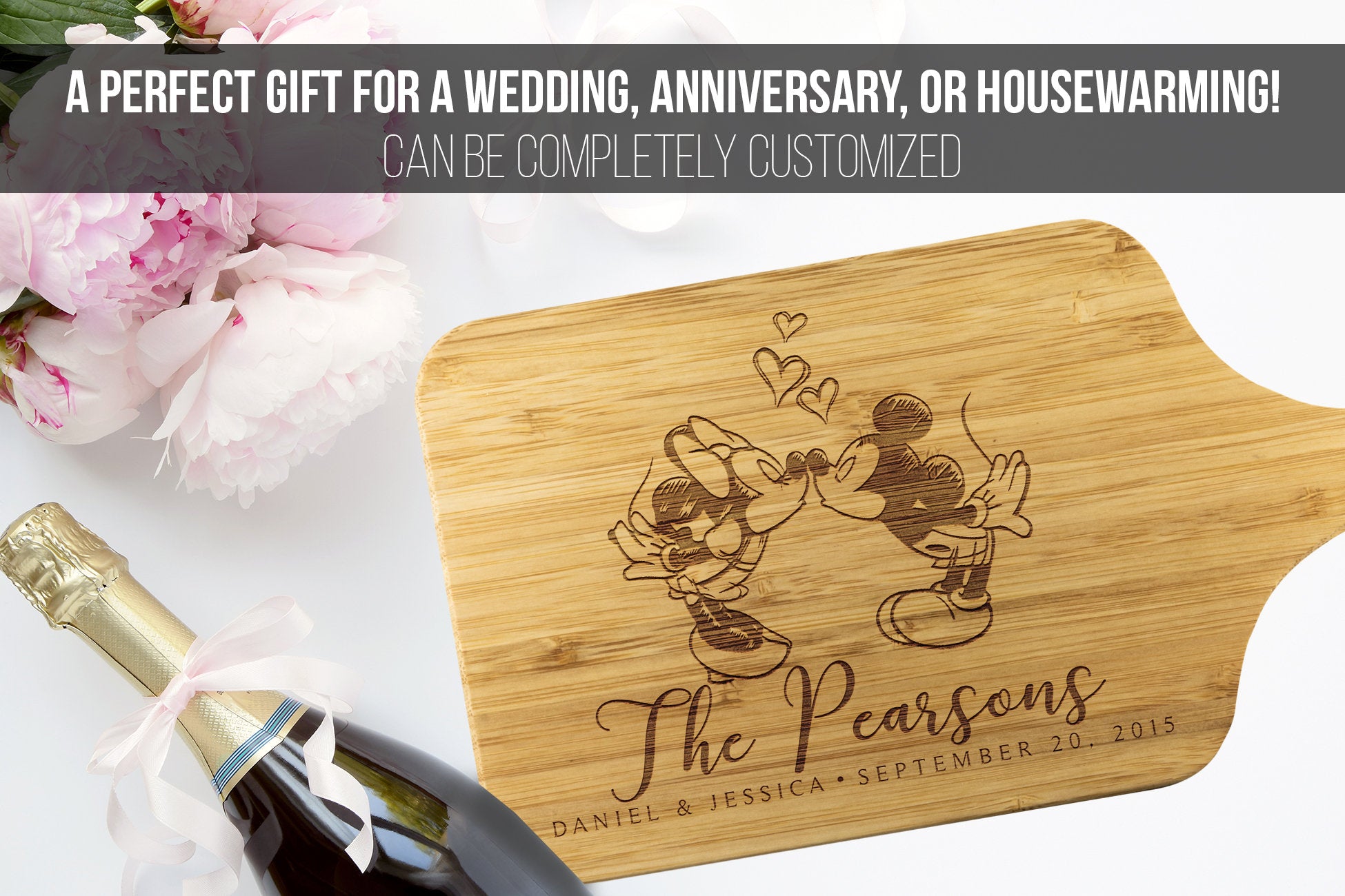 Disney Cutting Board Personalized Mickey Minnie Mouse Kissing