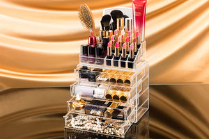 \4 Drawer Big Clear Lipstick Storage Box Acrylic Make Up Cosmetic Makeup Organizer With Mirror