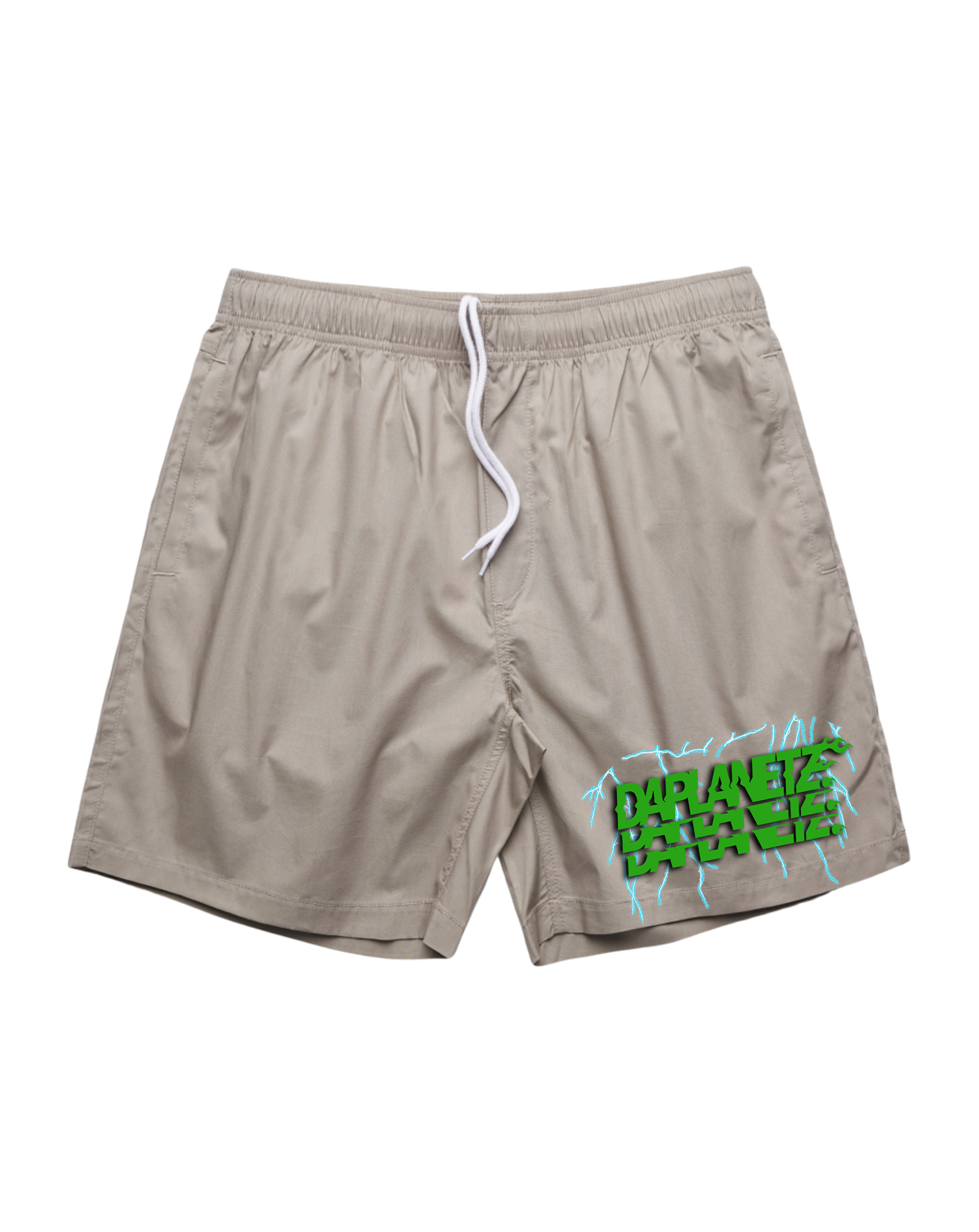 LIVE WITH NO REGRETS BEACH SHORTS - MUSTARD – DAPLANETZ®