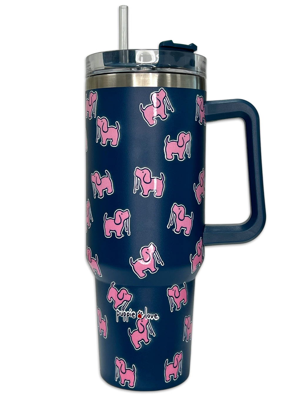 40 oz Tumbler with Monogram Motif - Sprinkled With Pink