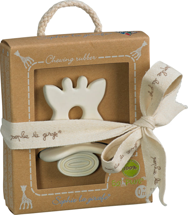 Sophie la Girafe - Chewing Rubber https://babystuff.co.nz/products/sophie-la-girafe-chewing-rubber Natural Teether made from 100% natural rubber. A material that is healthy, natural, soft and supple, taken from the sap of the Hevea tree for a product that babies will love. Easy for little hands to grab, with its integral handle in the shape of Sophie's head. Lots of parts to nibble on (ears and horns). Suitable from...