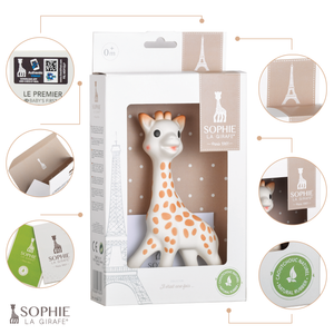 Sophie la Girafe - Gift Box https://babystuff.co.nz/products/sophie-la-girafe-gift-box Sophie the Giraffe is a 100% natural teething toy produced by Vulli toys that is loved by children worldwide. Born in France in 1961, Sophie the Giraffe has been part of babies’ lives for 50 years. Each Sophie the Giraffe made today, still requires a total of 14 manual operations. Sophie the Giraffe is made of 100% nat...