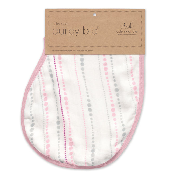 Aden + Anais Bamboo Burpy Bib - Tranquility Beads https://babystuff.co.nz/products/aden-anais-bamboo-burpy-bib-tranquility-beads Aden + Anais Bamboo Burpy Bib one pre-washed burpy bib, rayon from bamboo fiber muslin Versatile: burp cloth and bib-all in one Generous Size: unique, patented design for maximum coverage Comfy: luxuriously soft and quick to dry Practical: machine washable, easy to care for