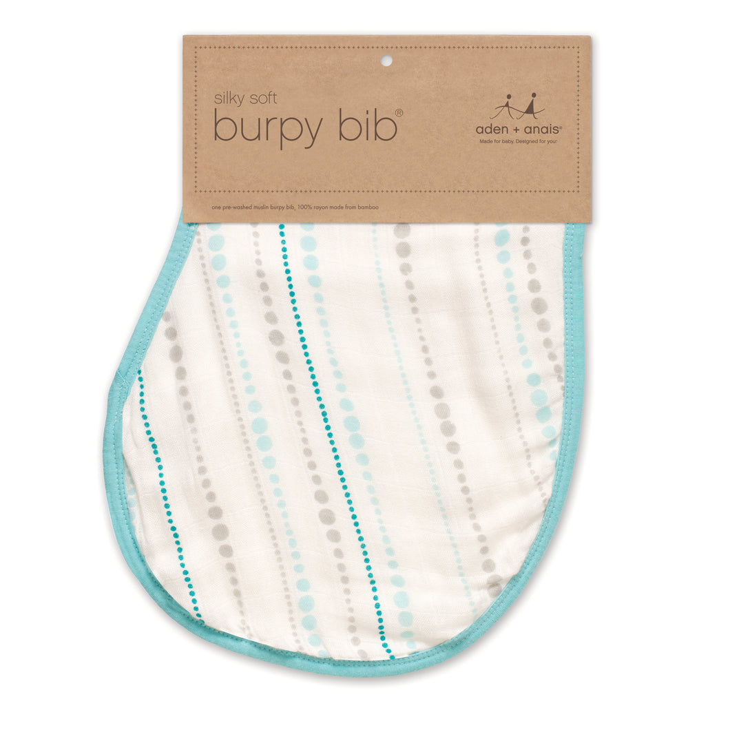 Aden + Anais - Bamboo Burpy Bib - Azure Beads https://babystuff.co.nz/products/aden-anais-bamboo-burpy-bib-azure-beads Aden + Anais Bamboo Burpy Bib one pre-washed burpy bib, rayon from bamboo fiber muslin Versatile: burp cloth and bib-all in one Generous Size: unique, patented design for maximum coverage Comfy: luxuriously soft and quick to dry Practical: machine washable, easy to care for ne pre-washed burpy bib, rayon from bamboo fi...
