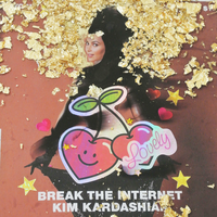 artwork detail of a censored magazine featuring kim karshasian cover with goldleaf, stickers, glitter, flowers and other colourful details sealed in resin created by Kukijijo