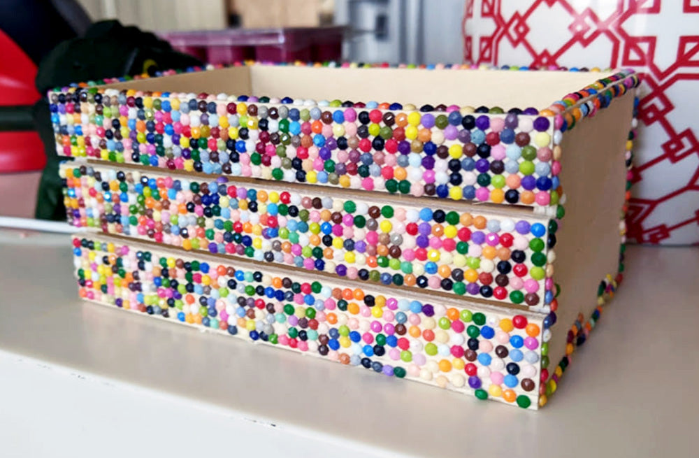 Wooden Container Decorated with Diamonds 